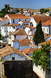 Images Dated 30th June 2011: Europe; Portugal; Obidos; Elevated View of the town with the Red Roofs and special architecture