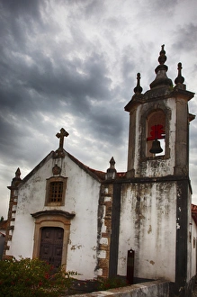 Roman Catholic Prints: Europe; Portugal; Obidos; Igreja de Sao Pedro Church, Obidos with clouds above