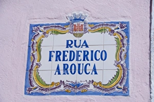 Images Dated 3rd June 2010: Europe, Portugal. Seaside city of Cascais. Traditional hand painted tile street sign