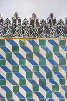 Europe, Portugal, Sintra, Sintra National Palace, geometric ceramic tile mural