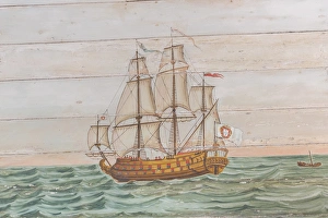 Europe, Portugal, Sintra, Sintra National Palace, paintng of galleon on ceiling