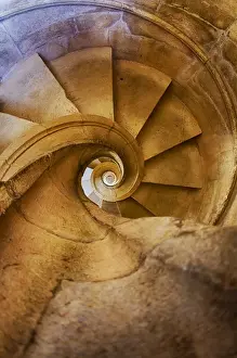 Convent Prints: Europe; Portugal; Tomar; Spiral Stone Staircase in Convento de Cristo