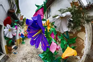 Images Dated 9th July 2011: Europe; Portugal; Tomar; The streets of Tomar decorated with paper flowers for the celebrations
