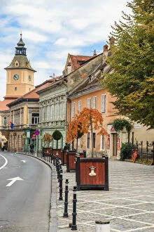 Romania Gallery: Europe, Romania, Brasov, Street scene from Council Square. Clock tower