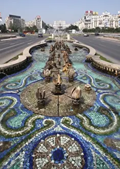 Southeastern Europe Prints: Europe, Romania, Bucharest, Fountains on B-dul Unirii Boulevard