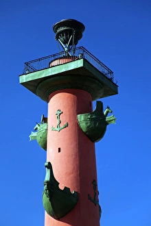 Europe, Russia, St. Petersburg. Red Lighthouse at Spit of Basil Island