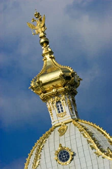 Images Dated 17th August 2006: Europe, Russia, St. Petersburg. Ornate dome at Peterhof, a royal palace founded by