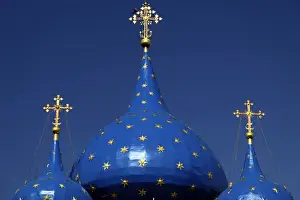 Onion Dome Prints: Europe, Russia, Suzdal. Blue starred domes of the Cathedral of the Nativity of the Theotokos