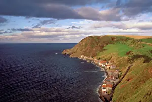 Quaint Prints: Europe, Scotland, Aberdeen. Overhead view of cliffside village of Crovie