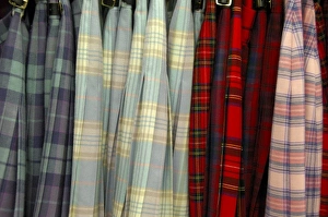 Expensive Prints: Europe, Scotland. Typical tartan skirts. THIS IMAGE RESTRICTED - Not available to U