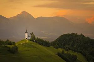 Chapel Prints: Europe, Slovenia. Chapel of St. Primoz at sunset