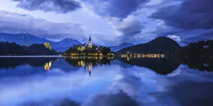 Images Dated 4th June 2013: Europe, Slovenia. Lake Bled at sunset