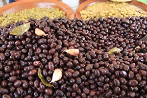 Spain Prints: Europe, Spain, Balearic Islands, Mallorca, Cala Ratjada, out-door olive street market
