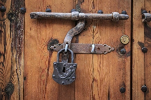 Spain Prints: Europe, Spain, Balearic Islands, Mallorca, door bolt and lock