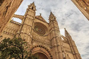 Low Angle Prints: Europe, Spain, Balearic Islands, Mallorca, Palma de Mallorca. La Seu, Mallorca Cathedral