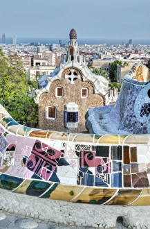 Terrace Prints: Europe, Spain, Catalonia, Barcelona, Park Guell Terrace