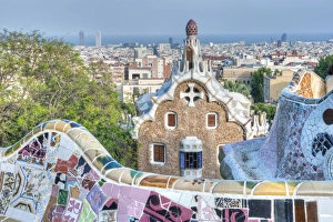 Europe, Spain, Catalonia, Barcelona, Park Guell Terrace