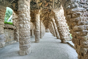 Images Dated 17th May 2012: Europe, Spain, Catalonia, Barcelona, Park Guell Colonnaded Footpath