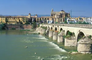 Roman Prints: Europe, Spain, Cordoba. Roman bridge and cathedral