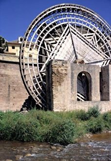 River Front Prints: Europe, Spain, Cordoba. The Water Wheel, a World Heritage Site, on the Guadalquivir