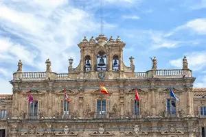 Center Prints: Europe, Spain, Salamanca, Town hall bell tower in Plaza Mayor
