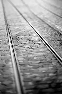 Europe, Switzerland, Bern. Tram tracks, Marktgasse