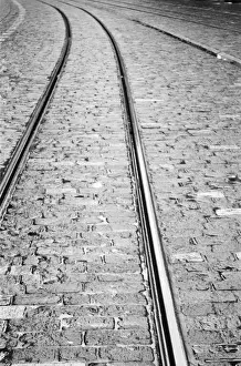 Black And White Prints: Europe, Switzerland, Bern. Tram tracks, Marktgasse