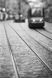 Europe, Switzerland, Berne. Tram tracks, Marktgasse