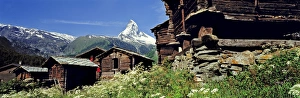 Matterhorn Prints: Europe, Switzerland, Winkelmatten. The Matterhorn looms above the village of Winkelmatten