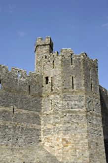 Europe, Wales, Caernarfon. Caernarfon Castle, unique polygonal towers. THIS IMAGE