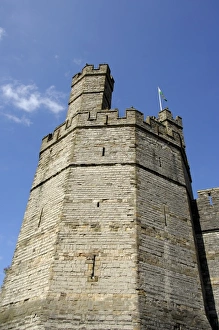 Europe, Wales, Caernarfon. Caernarfon Castle, unique polygonal towers. THIS IMAGE