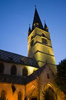 Images Dated 12th July 2007: The Evangelical Church, or Evangelische Stadtpfarrkirche, and Cathedral Tower at night