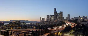Greg Probst Prints: Evening light on downtown Seattle with I-5 passing through