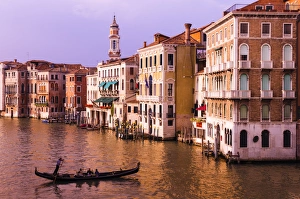 Evening light and gondola on the Grand Canal, Venice, Veneto, Italy