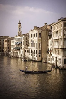 Watercraft Prints: Evening light and gondola on the Grand Canal, Venice, Veneto, Italy