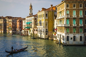 Watercraft Prints: Evening light on the Grand Canal and gondola, Venice, Veneto, Italy