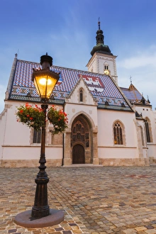 Graphic Prints: Evening light on Saint Marks Church in old town Gradec, Zagreb, Croatia