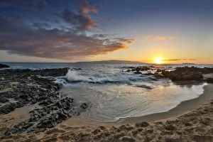 Cove Prints: Evening light in small cove know as Secret Beach near Makena, Maui, Hawaii
