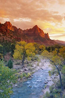 Landscape Prints: Evening light on Watchman Peak above the Virgin River