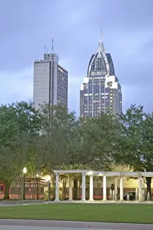 Images Dated 4th April 2008: Evening lighting buildings Cathedral Plaza downtown Mobile Alabama