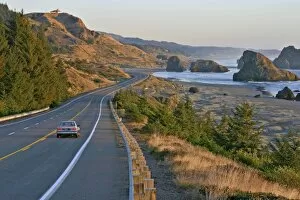 Images Dated 1st January 1980: Evening lighting car on highway 101 near Gold Beach Oregon