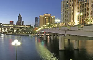 Images Dated 14th April 2008: Evening lighting Harbor Island bridge on Garrison Channel downtown 2008, Tampa Florida