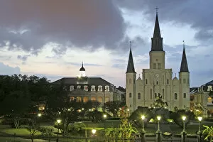 Images Dated 2nd April 2008: Evening lighting St. Louis Cathedral Jackson Square New Orleans Louisiana