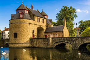 Swan Prints: Ezelpoort or Donkeys gate, fortified gate, Bruges, West Flanders, Belgium