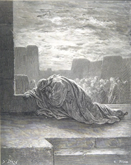 Images Dated 30th January 2008: Ezra in prayer, Gustav Dore engaving. Copyright: Ancient Art & Architecture Collection