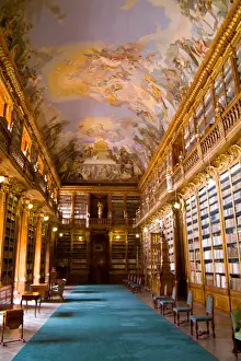 Decorative Prints: Fabulous beautiful historic Strahov Library with rare historical books in Prague