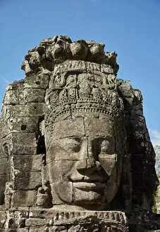 Cambodia Collection: Face thought to depict Bodhisattva Avalokiteshvara, Bayon temple ruins, Angkor Thom