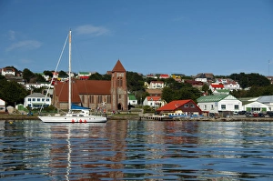 Falkland Island, Stanley (aka Port Stanley). Port area of Stanley. Christ Church Cathedral
