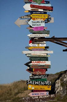 Images Dated 23rd March 2010: Falkland Island, Stanley (aka Port Stanley). Stanley Totem Pole, colorful directional
