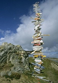Communicate Prints: Falkland Islands, Port Stanley, main community, sign with mileage to distant places
